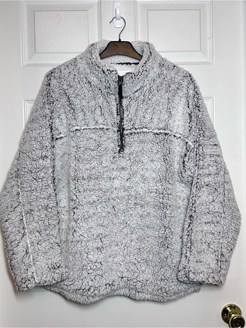 Elodie Light Gray Plush Sherpa 1/4 Zip Mock Neck Pullover Sweater XL Unisex